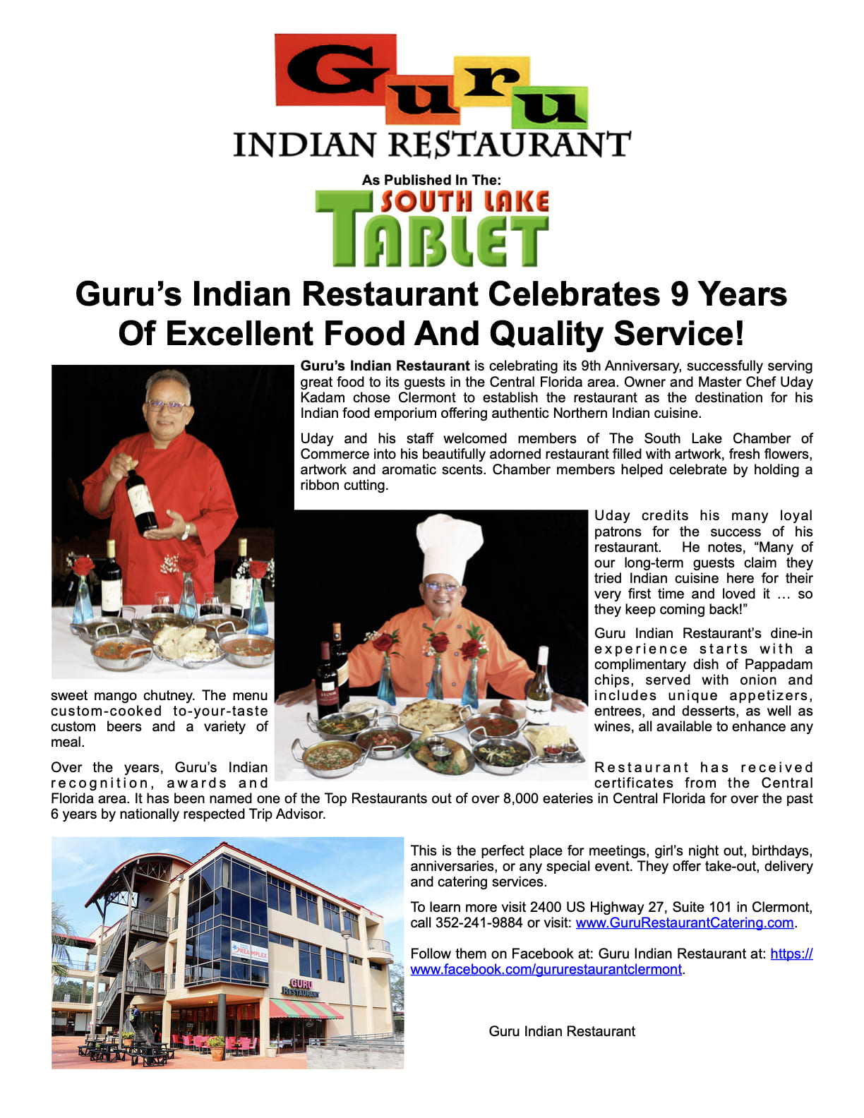 Guru Restaurant Celebrating 9 Years In Clermont