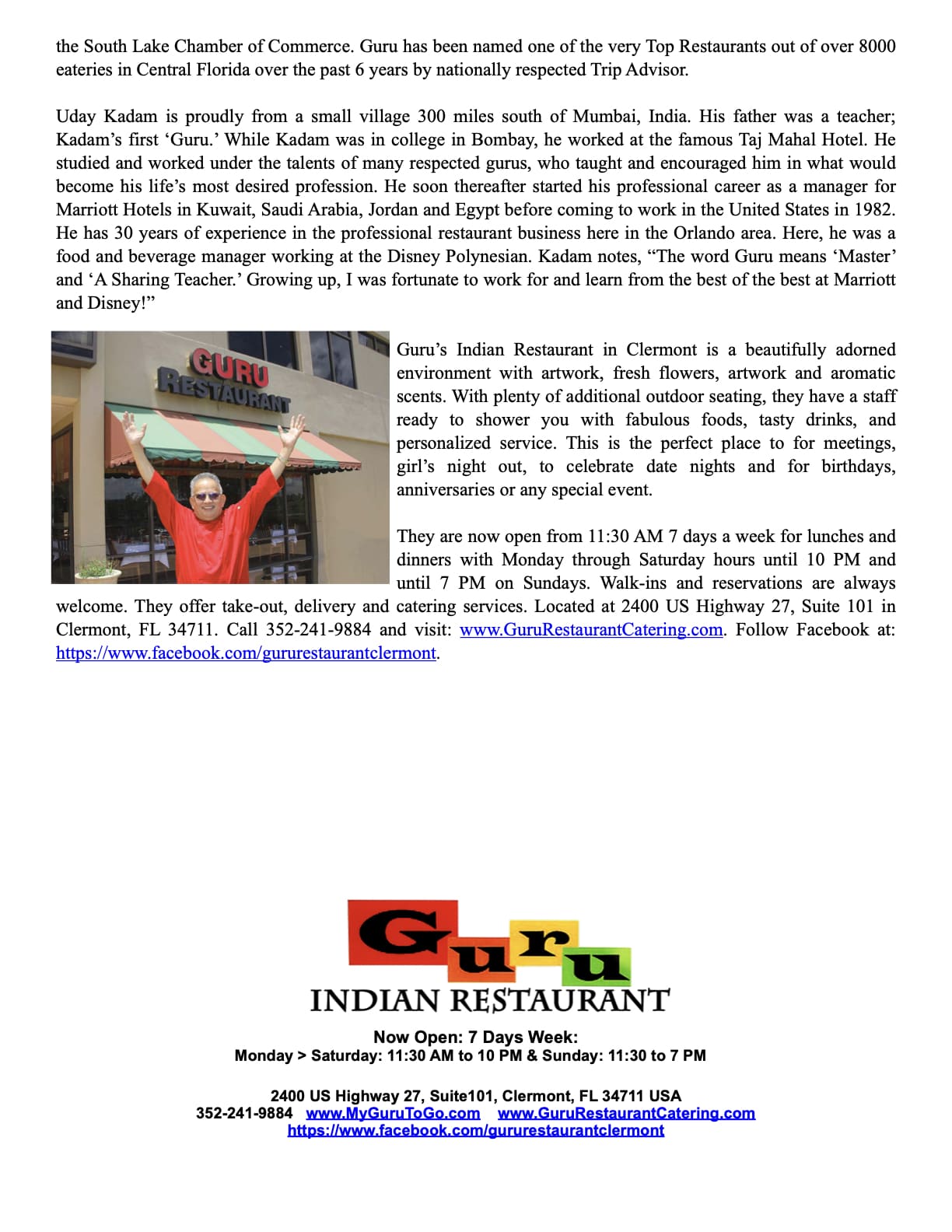 Guru Restaurant Celebrating 9 Years Indian Cuisine In Clermont 2