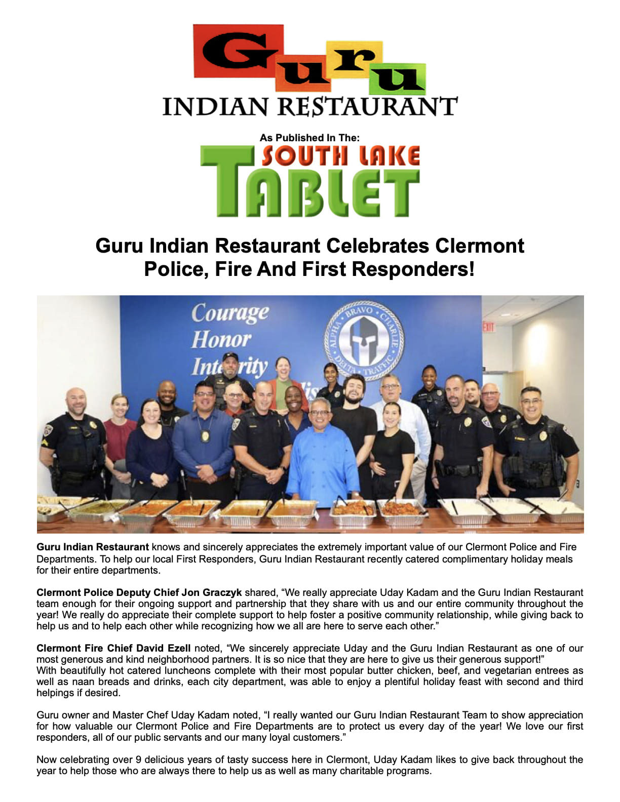 Guru Restaurant Celebrating Clermont Police & Fire