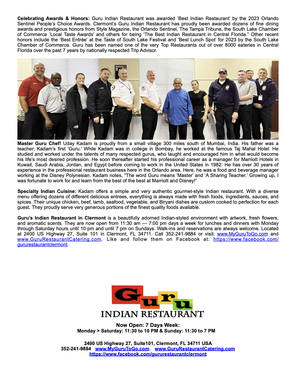 Guru Restaurant Celebrating Clermont Police & Fire