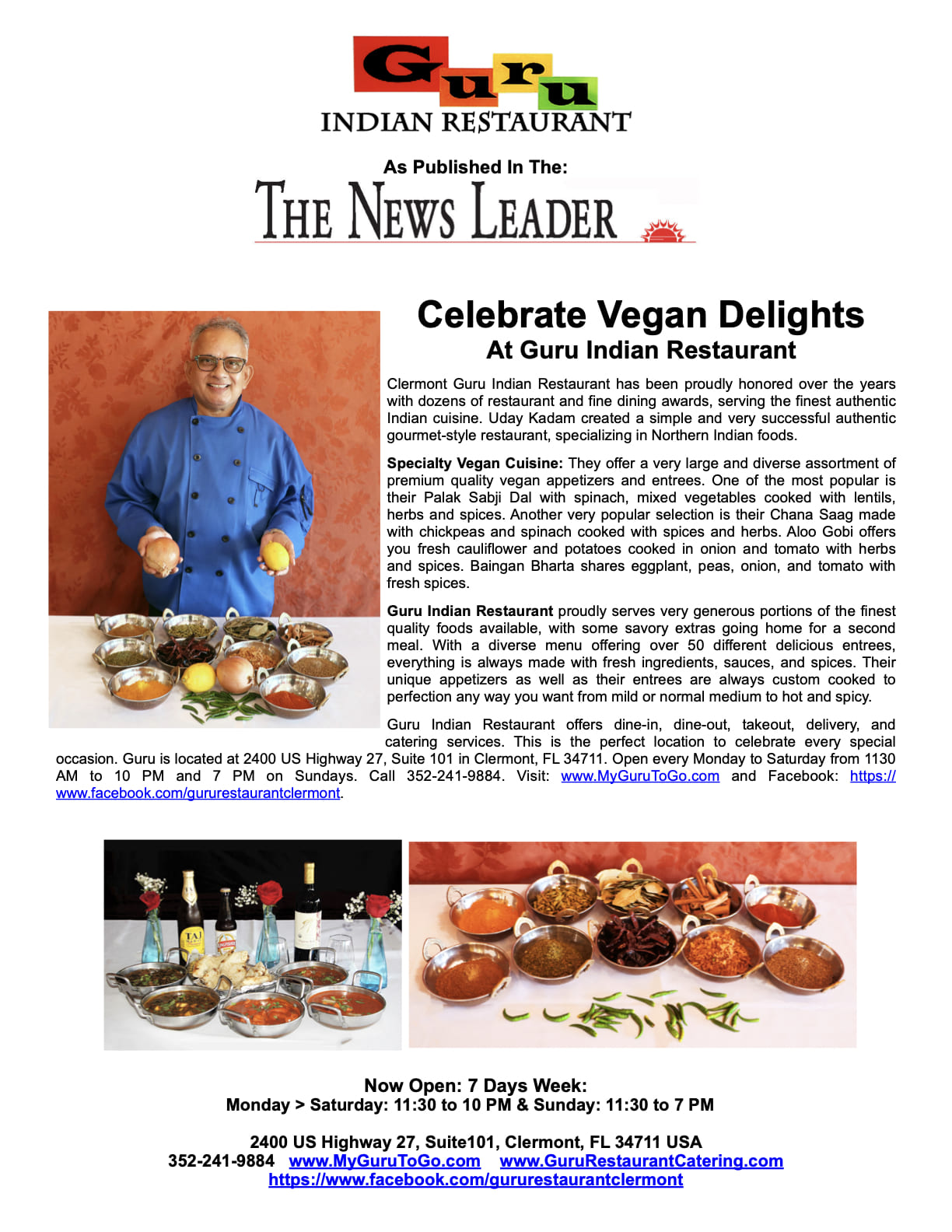 Guru Restaurant Celebrate Vegan Delights News Clipping