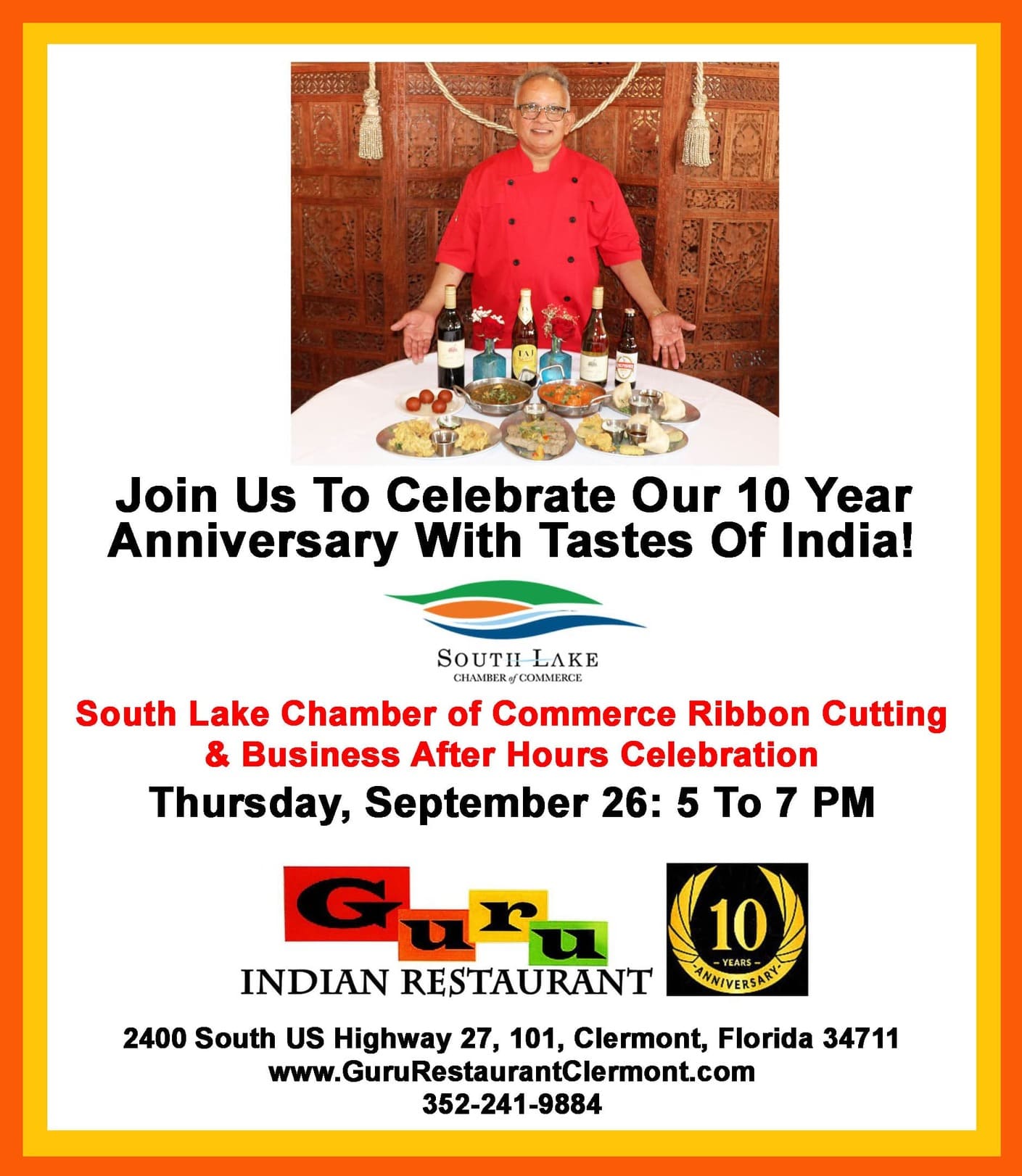 Guru Restaurant Invitation for 10th Anniversary